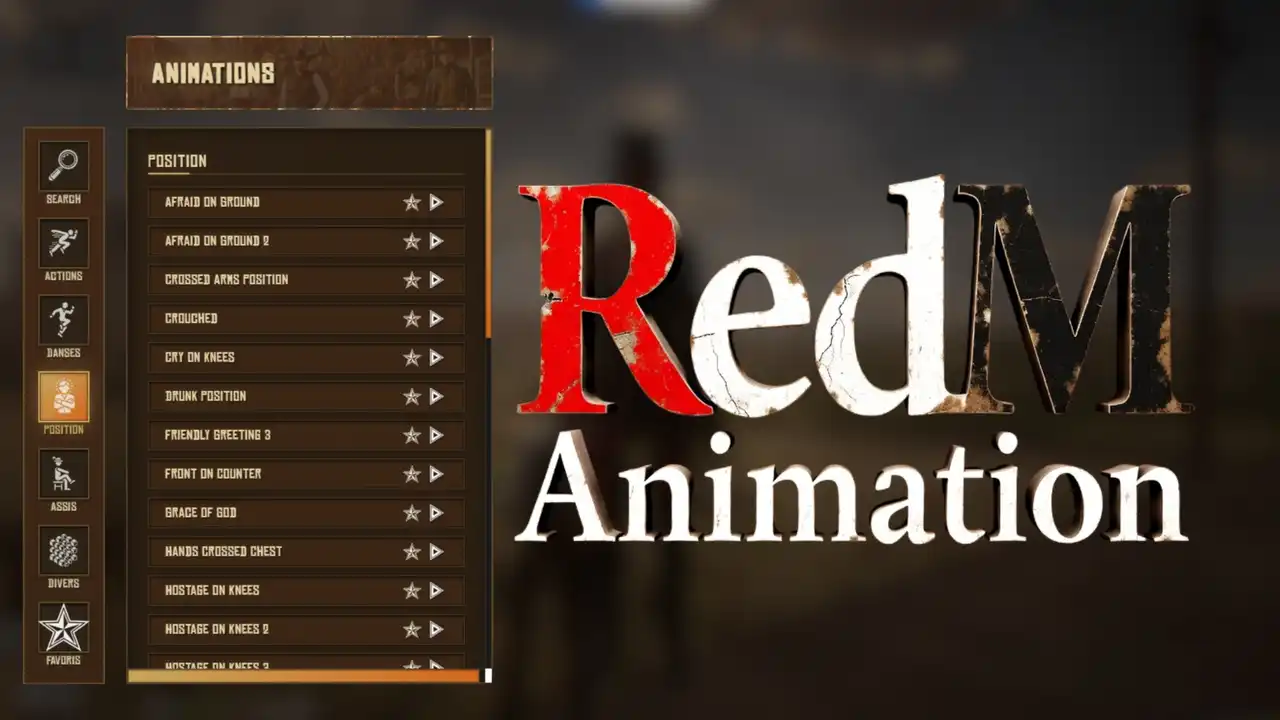 RedM Animation Menu RedM animation menu system with RDR2 themed UI